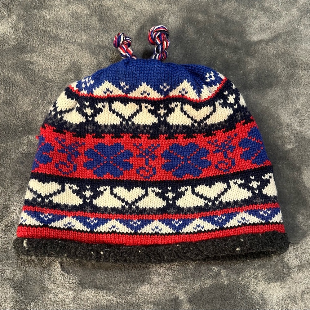 Vintage Verbier Hat Wool Winter Ski Tassel Beanie Hearts Snowflakes Mountain Men